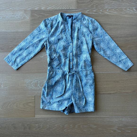 J. Crew Mercantile 3/4 Sleeve Printed Denim Shorts Romper - Picture 1 of 4